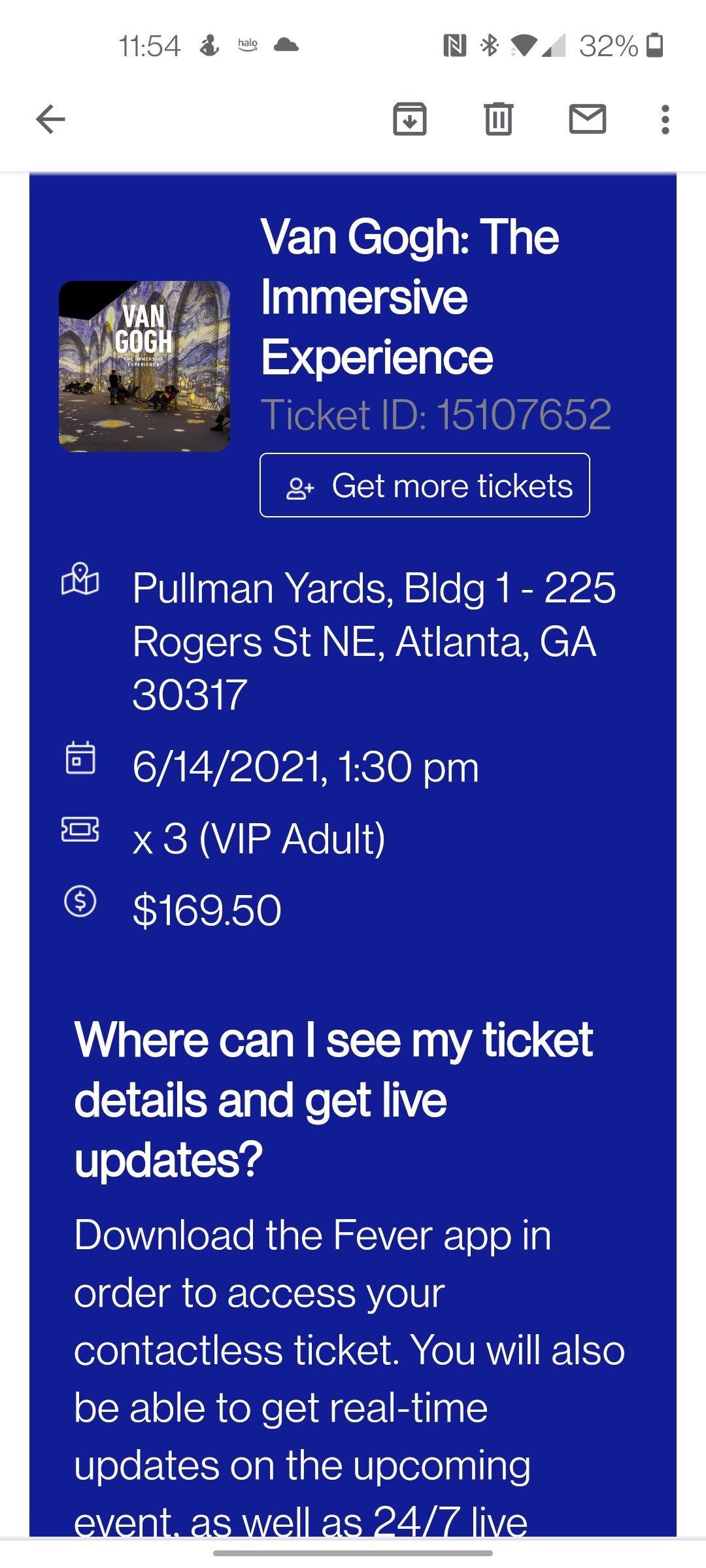 Ticket for Van Gogh: The Immersive Experience at Pullman Yards — 2021-06-14