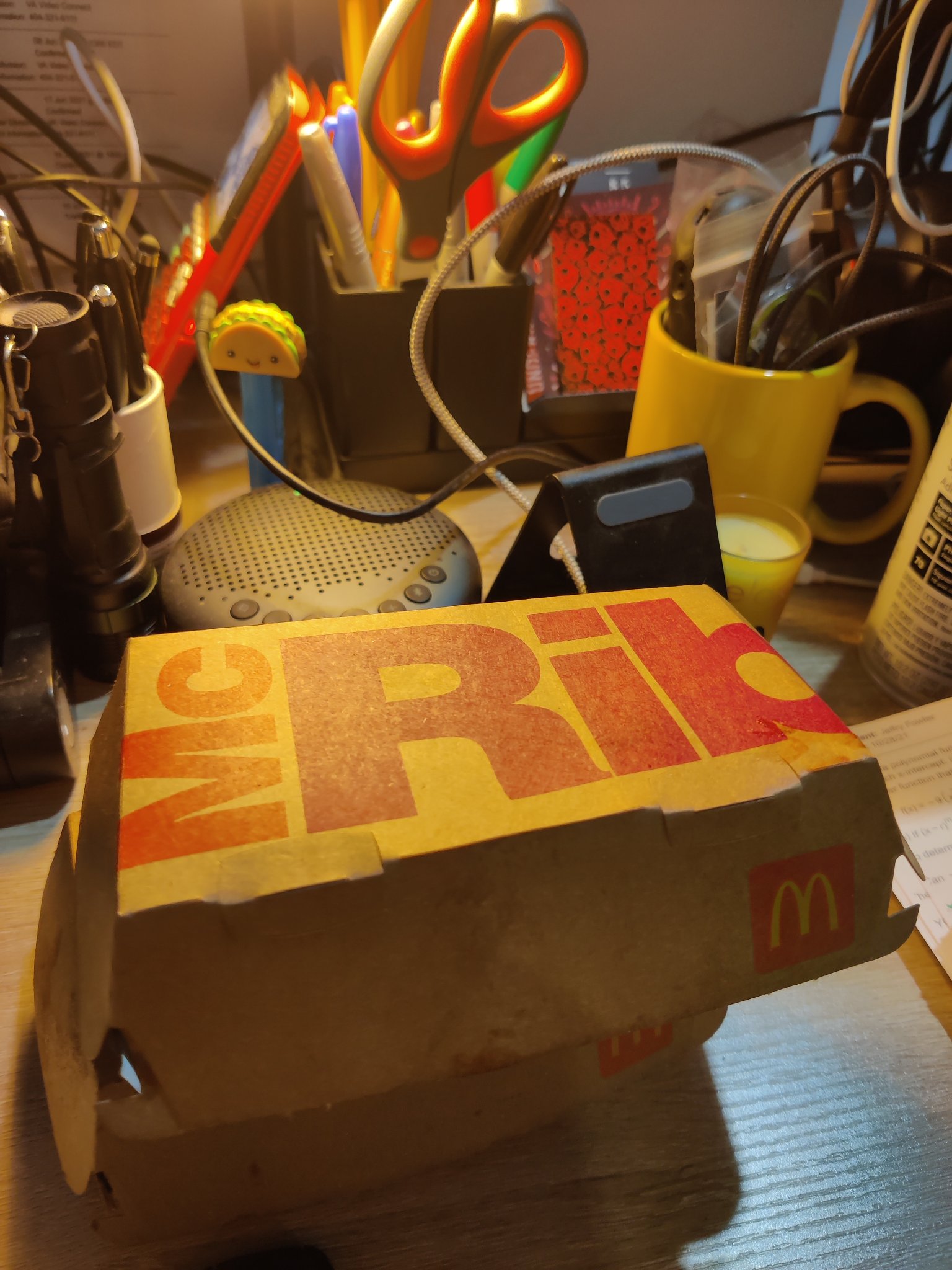McRib is back! — a McRib box on the desk, Mon · Nov 8, 2021