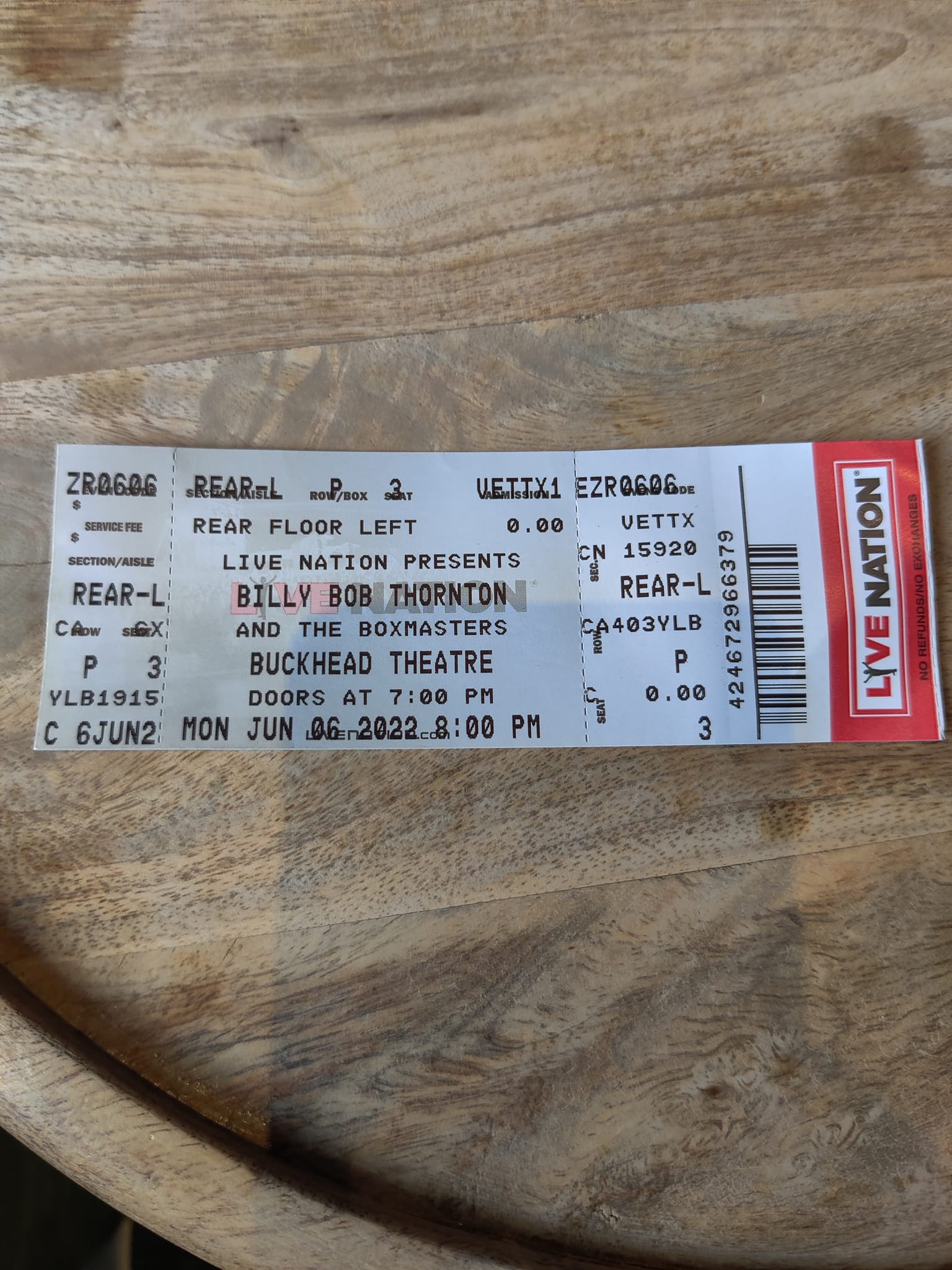 Ticket for Billy Bob Thornton & The Boxmasters at Buckhead Theatre — 2022-06-06
