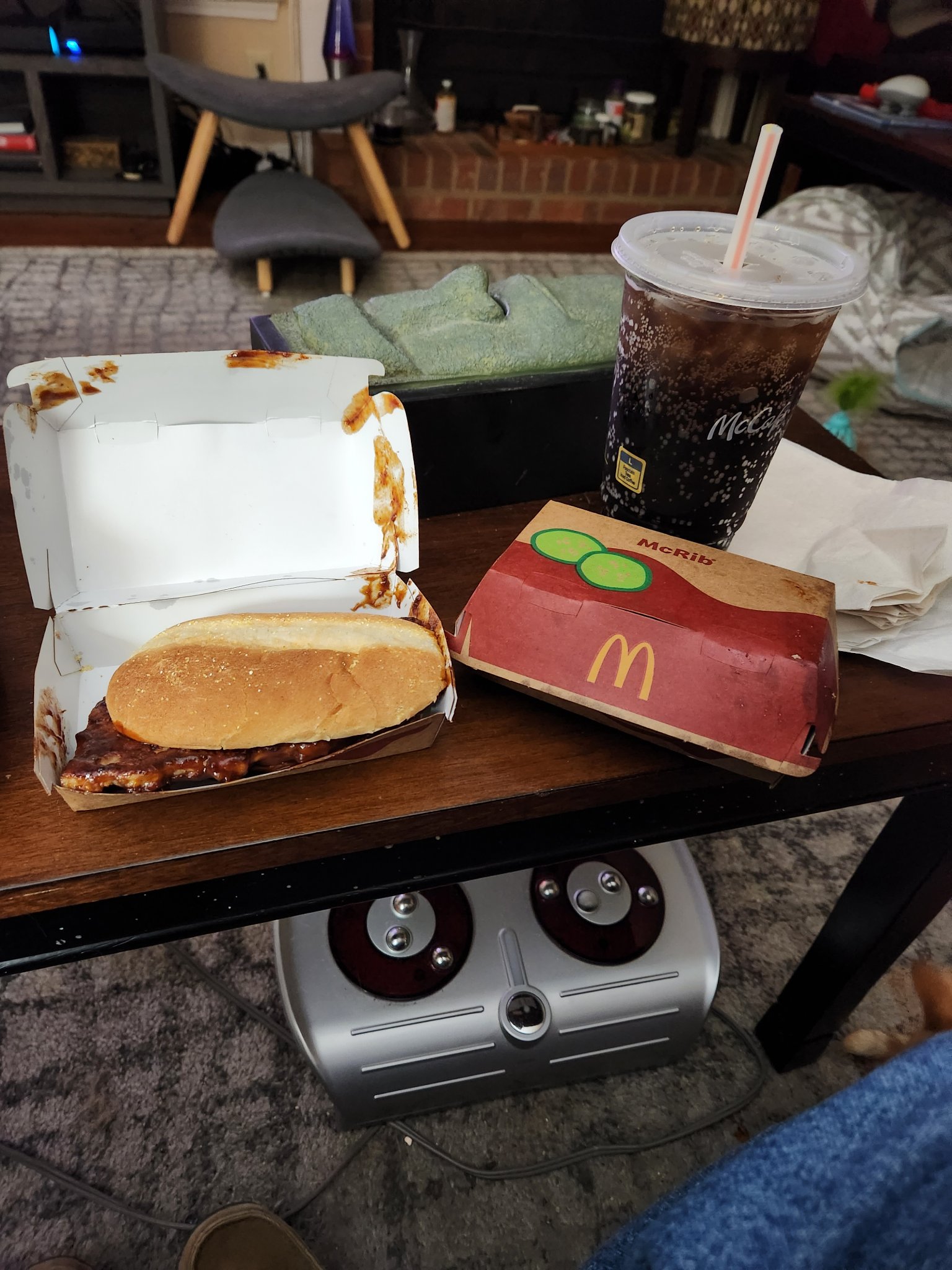 McRib is back! — the McRib on the table with a McCafé coffee, Sat · Oct 22, 2022