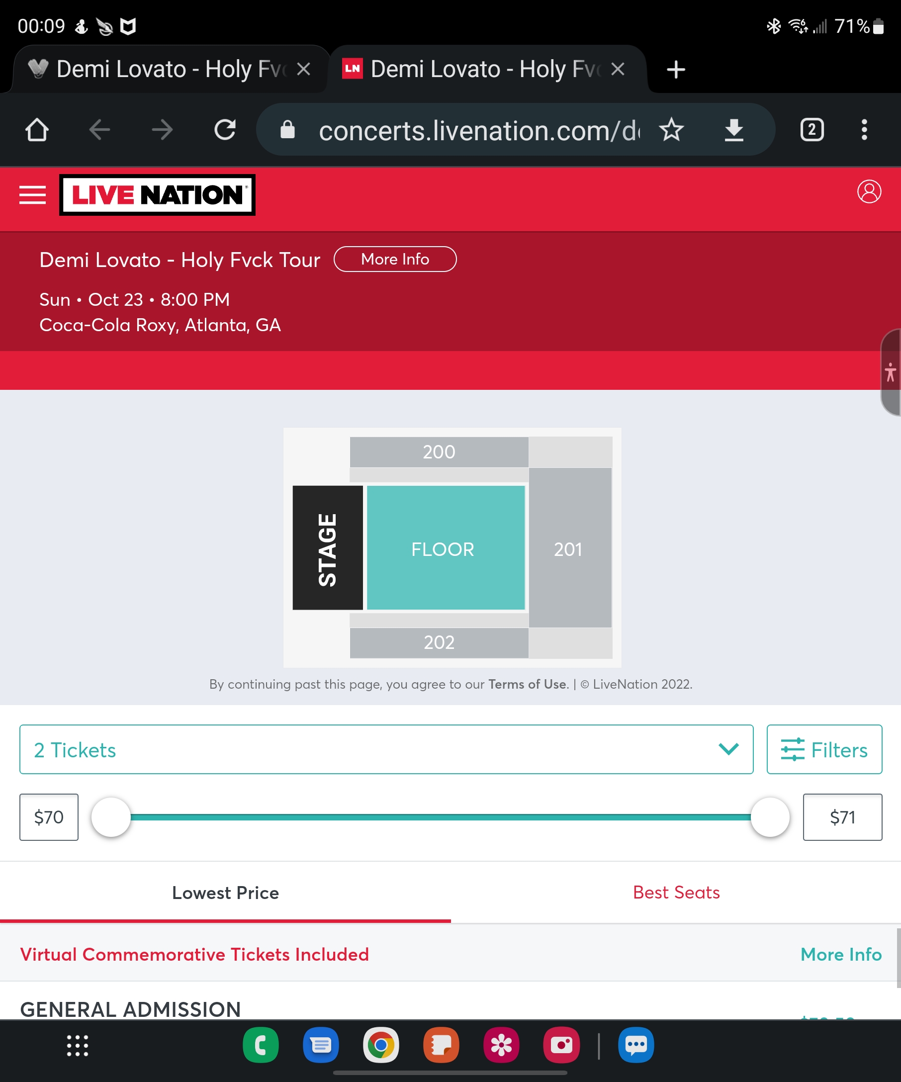 Ticket for Demi Lovato at Coca-Cola Roxy — 2022-10-23