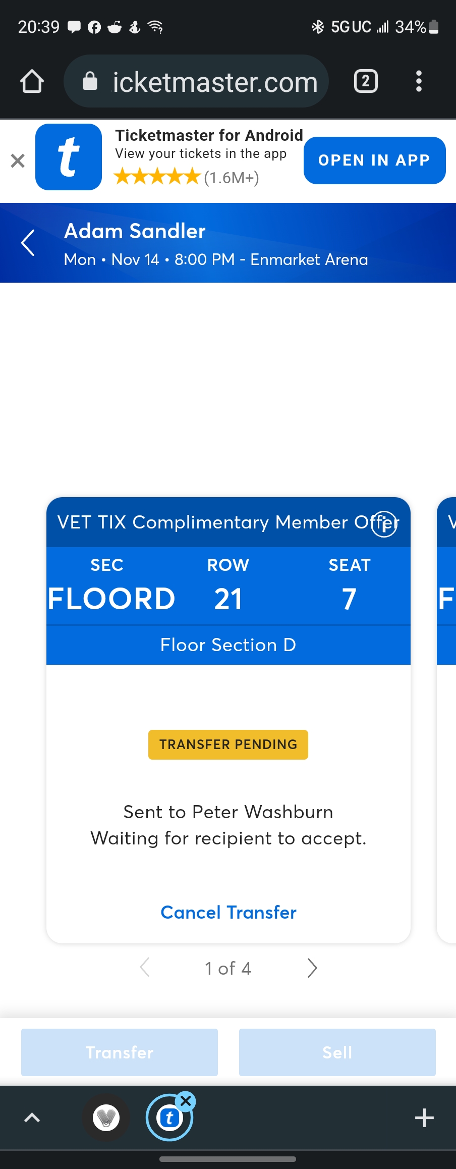 Ticket for Adam Sandler at Enmarket Arena — 2022-11-14