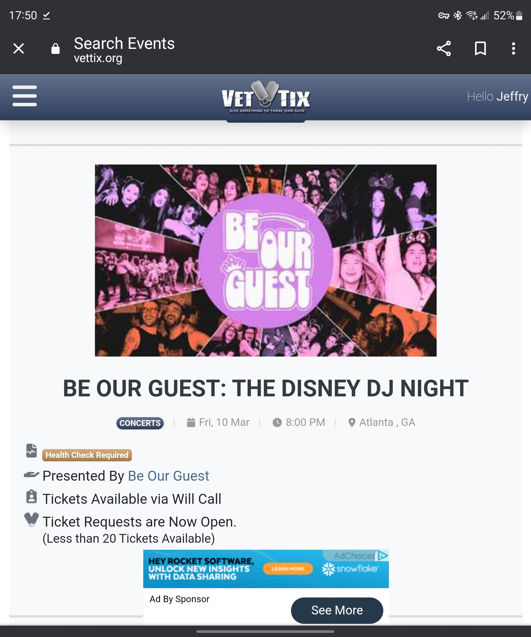 Ticket for Be Our Guest: Disney DJ Night at Atlanta — 2023-03-10
