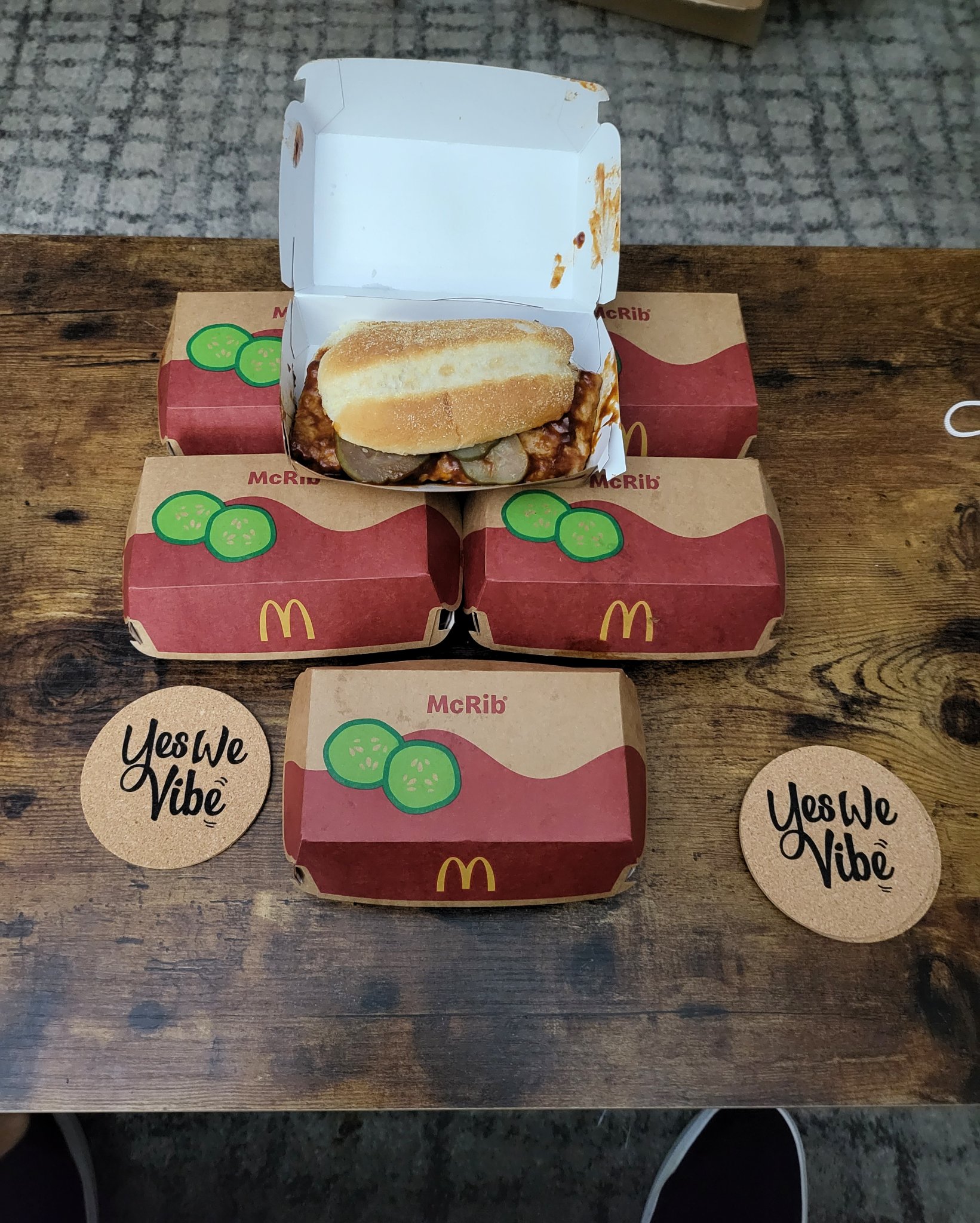 McRib is back! — the full stack of McRib boxes, sandwich on top, Sat · Nov 11, 2023