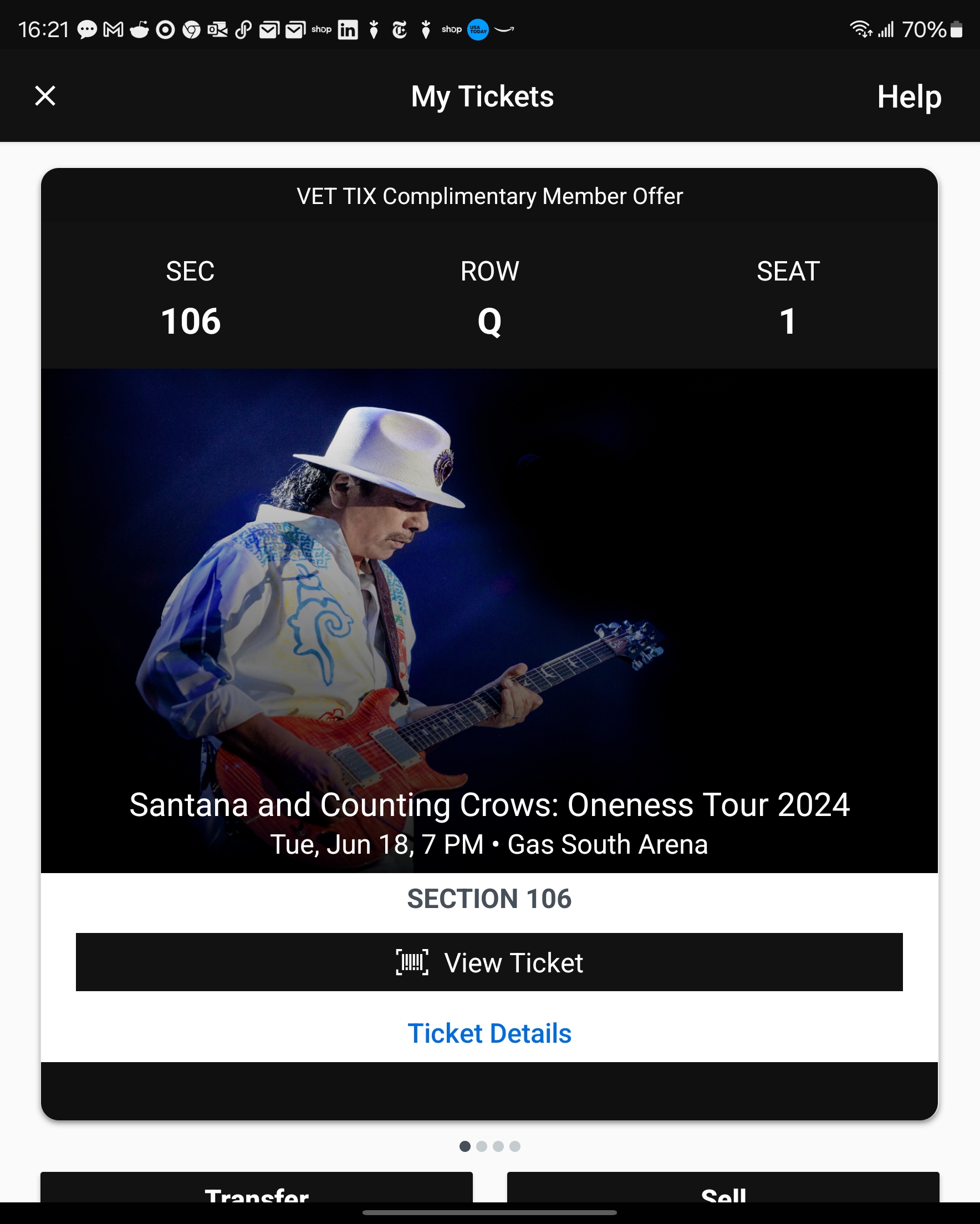 Ticket for Santana at Gas South Arena — 2024-06-18