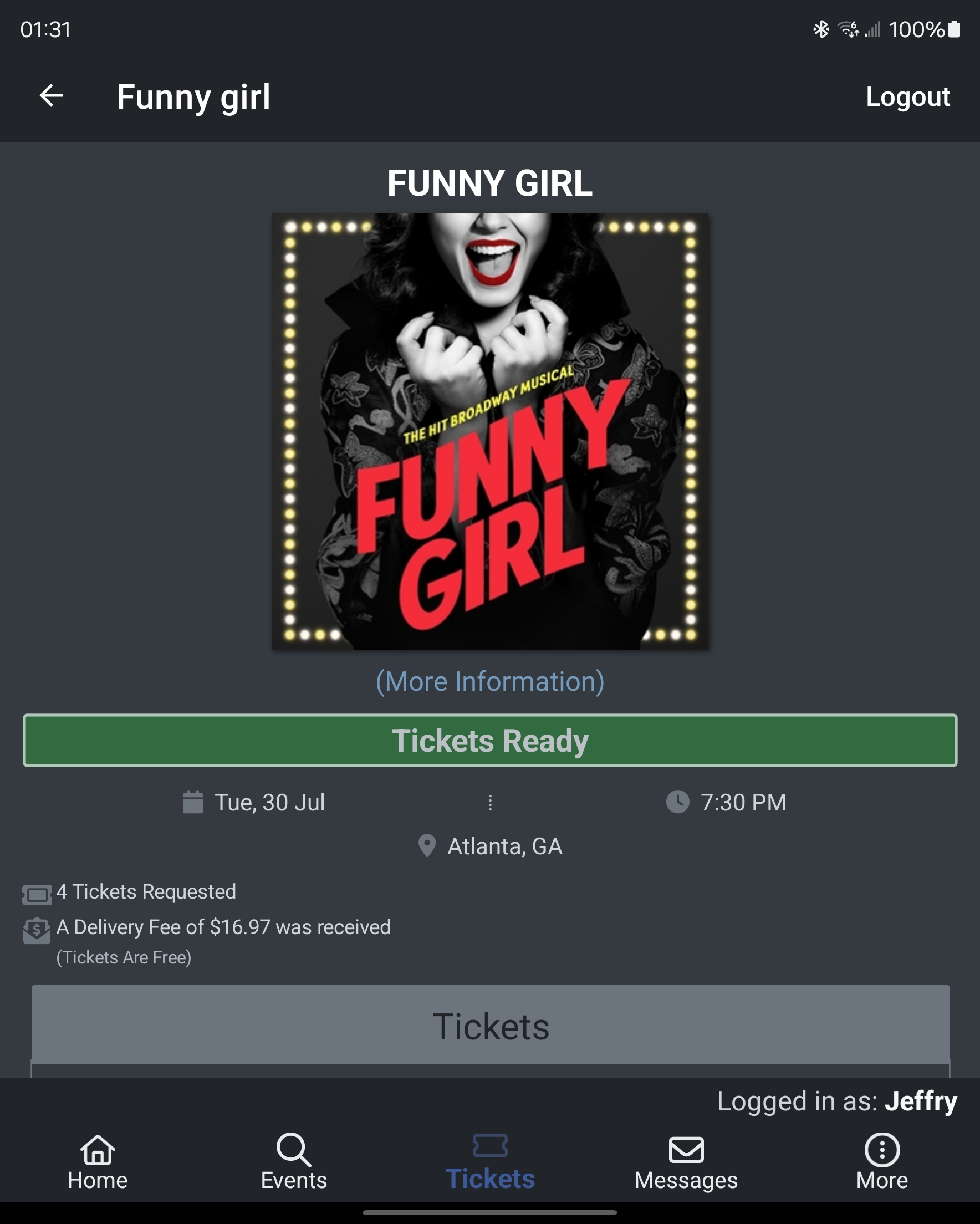 Ticket for Funny Girl at Fox Theatre — 2024-07-30