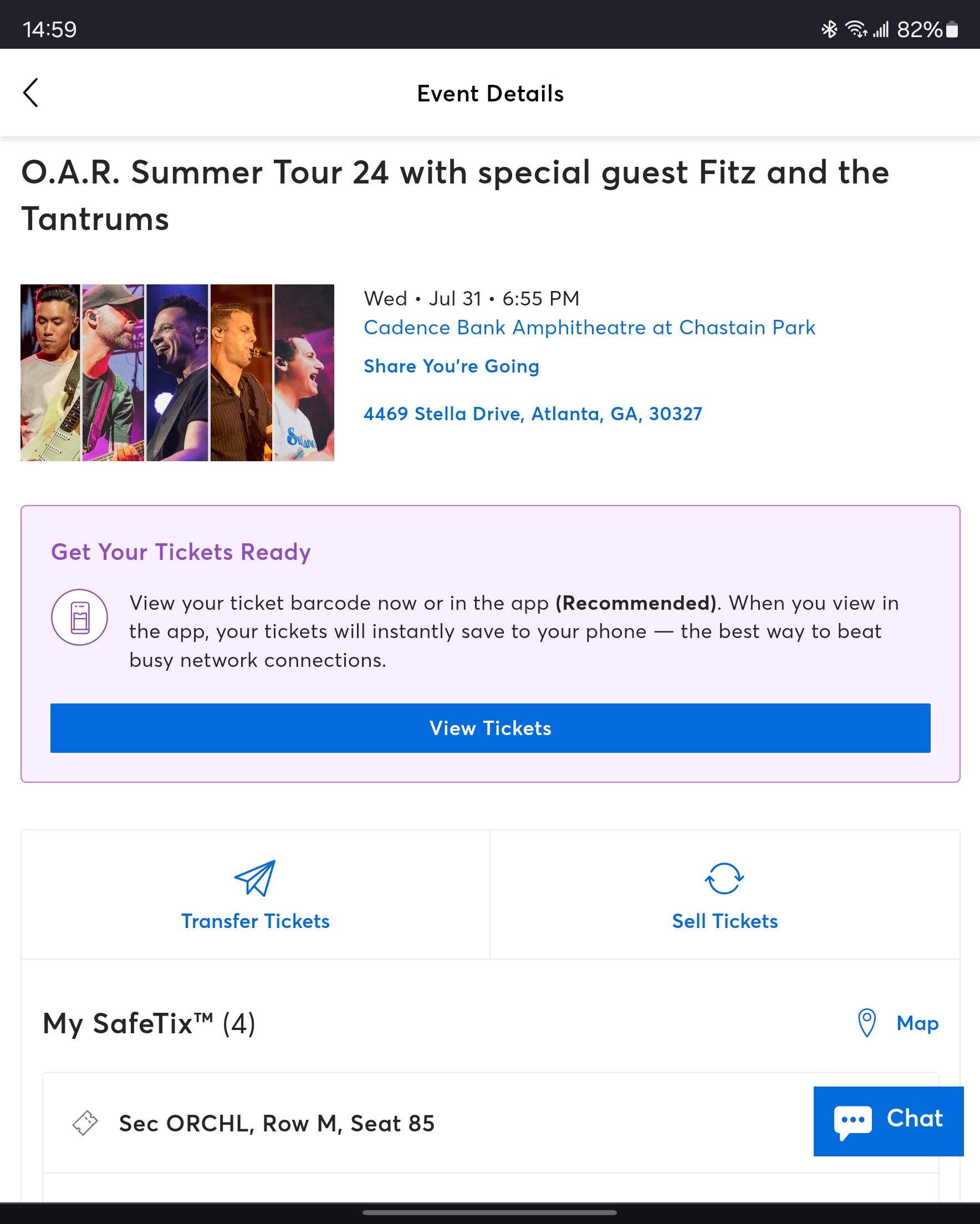 Ticket for O.A.R. at Cadence Bank Amphitheatre at Chastain Park — 2024-07-31