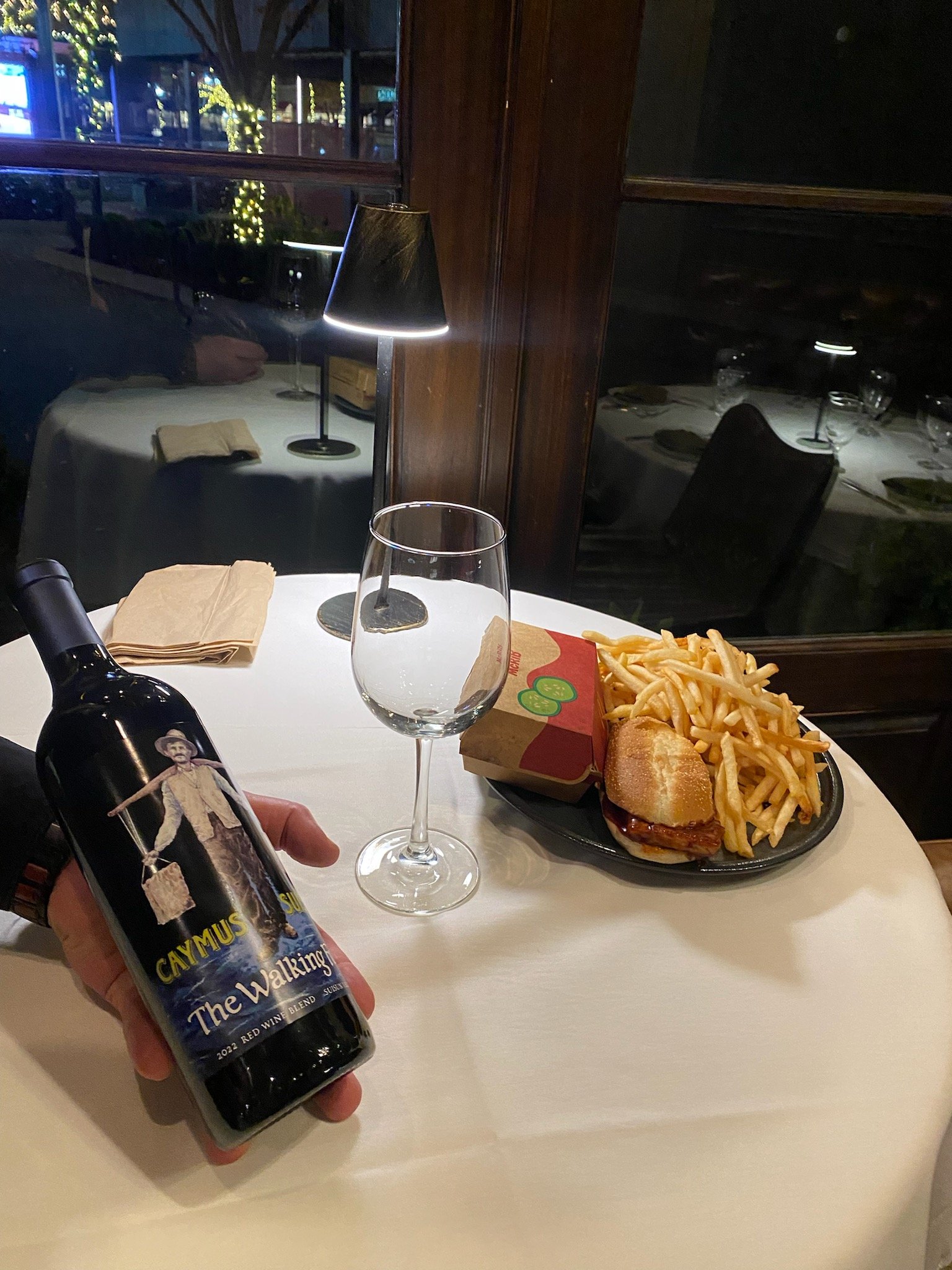 McRib is back! — the table at Stage — wine bottle, glass and dinner, Wed · Nov 27, 2024
