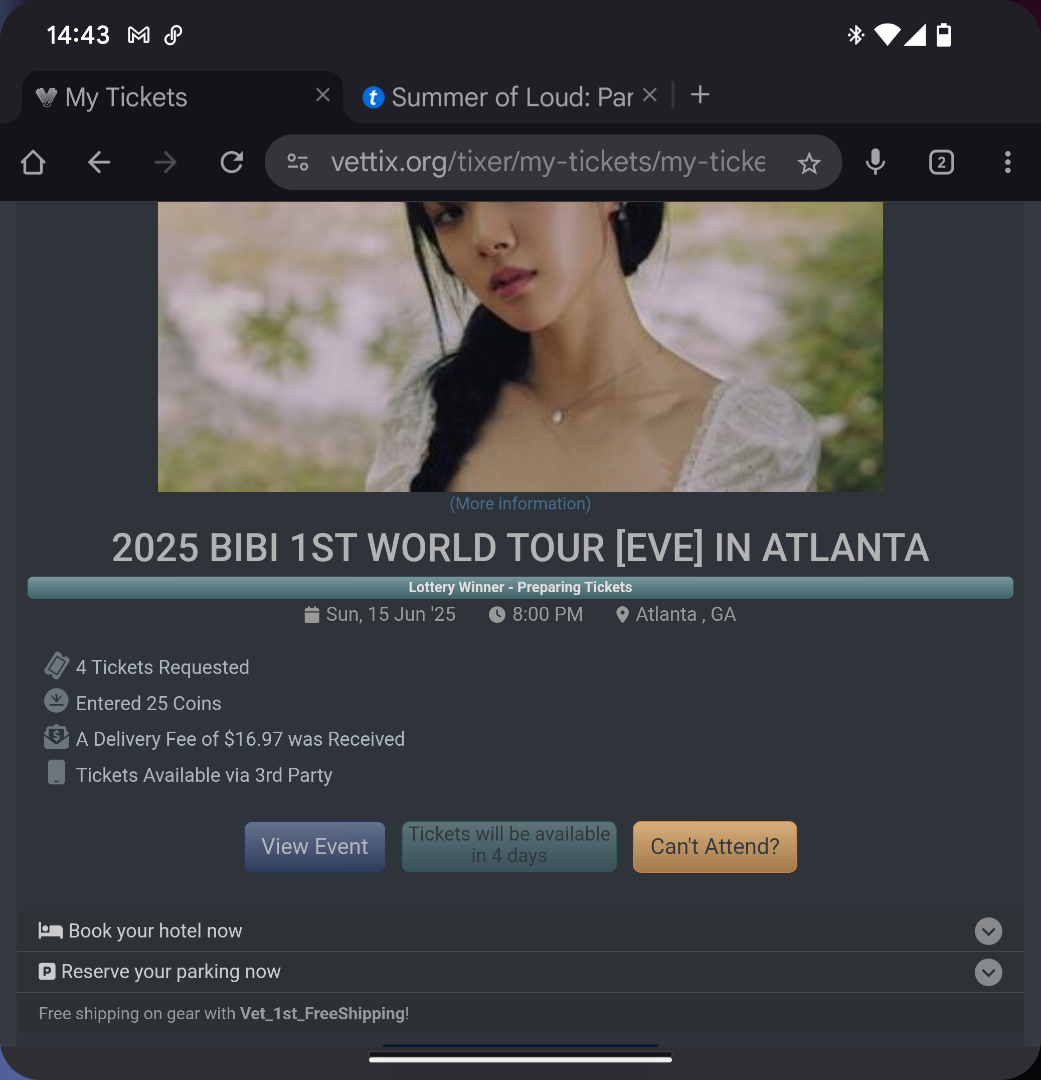 Ticket for BIBI at Atlanta — 2025-06-15