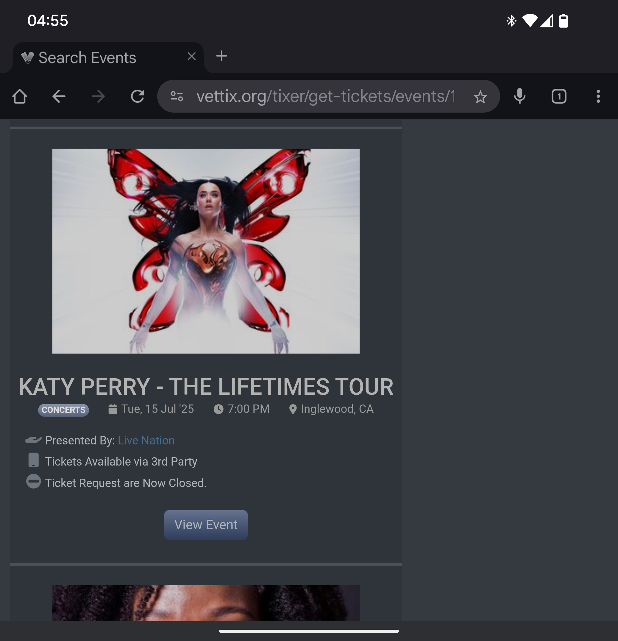Ticket for Katy Perry at Inglewood, CA — 2025-07-15