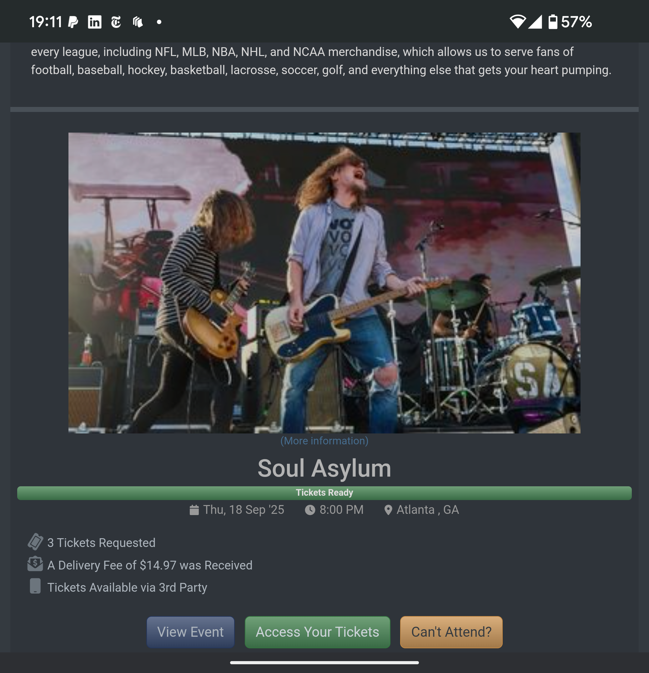 Ticket for Soul Asylum at Terminal West — 2025-09-18