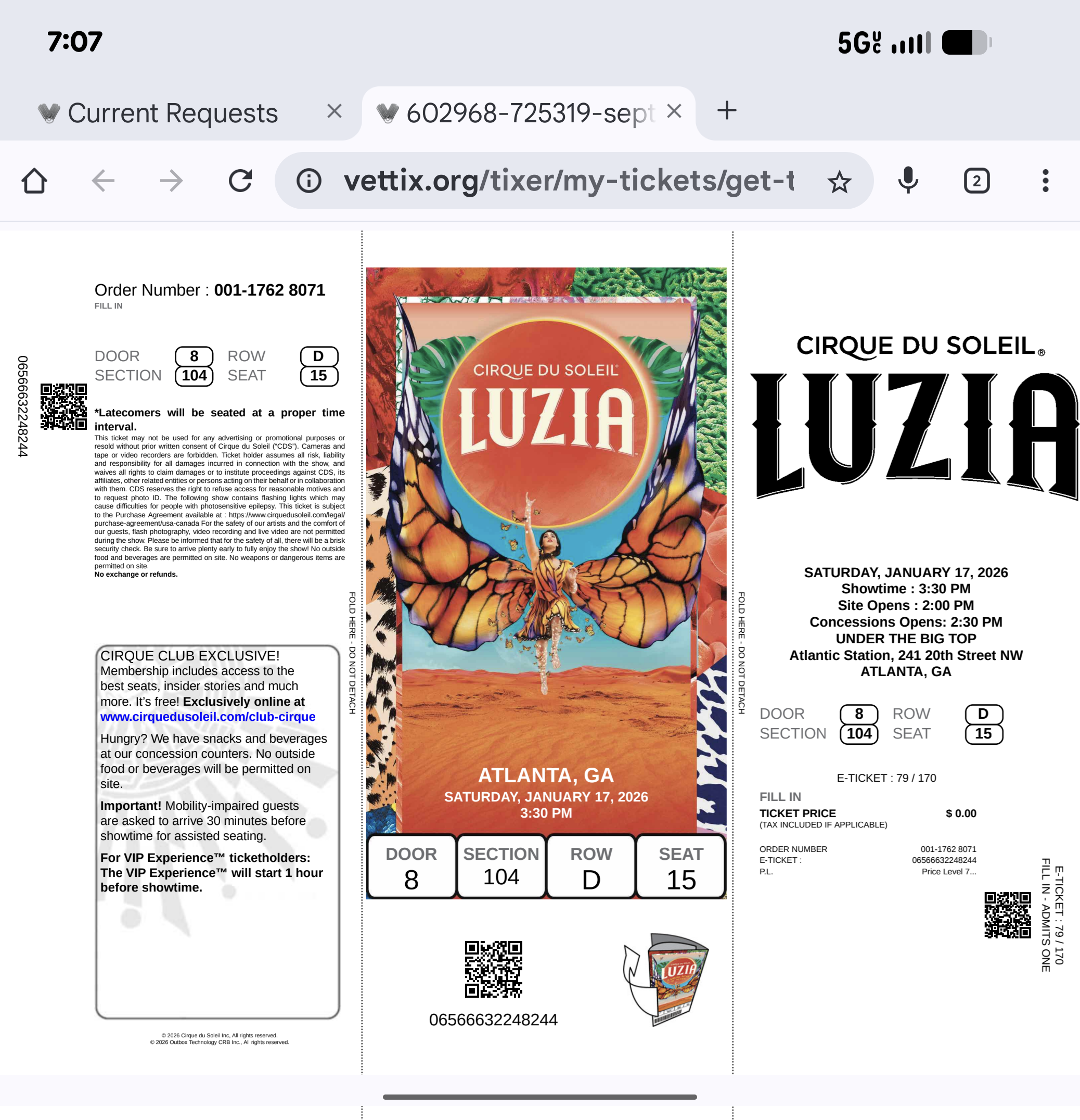 Ticket for Cirque du Soleil: Luzia at Atlantic Station — 2026-01-17